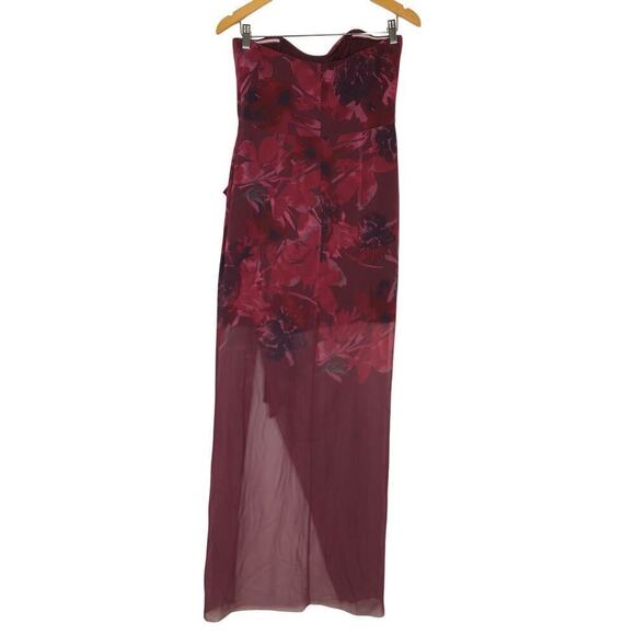 Badgley Mischka Strapless Dress Floral Print Bow Sweetheart Neck Maxi Gown Red 8 - Picture 4 of 10